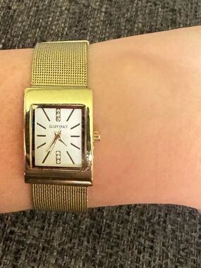 Ellen Tracy Gold Rectangular Mesh Watch